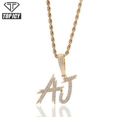 China Custom Large Size 26 Hiphop Alphabet Letters Zircon Gold Silver Letter Pendant Wholesale Custom Brass Pendants Unique Design for sale