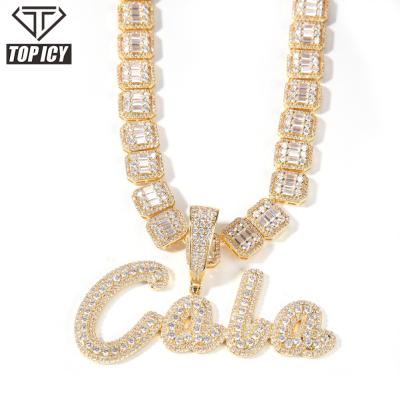 China Cute Custom Diamond Personalized Hiphop Jewelry Brush Cursive Letter Two Tone Name Necklace Chain for sale