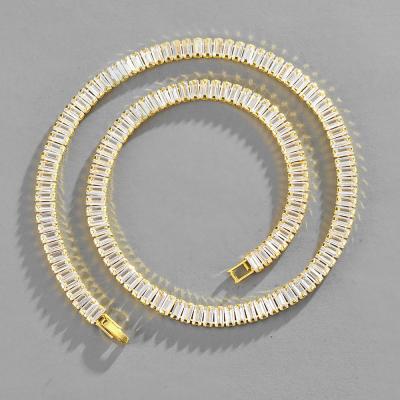 China New Design Hip Hop Full Rectangular Diamond Zircon Cuban Chain Necklace And Bracelet Wholesale for sale