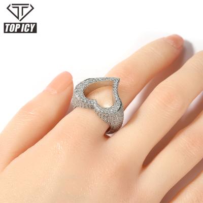 China Men Women Love Hip Hop Zircon Ring Handsome Ring Gold Plated Big Hollow Heart Ring Full 3A Gold Hip Hop Zircon 18k Gold Plated for sale