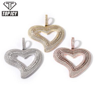 China Hot Selling Hip Hop Hip Hop Big Gold Plated Heart Pendant Charms Iced Out Full 3A CZ Heart Pendant Necklace For Necklace for sale