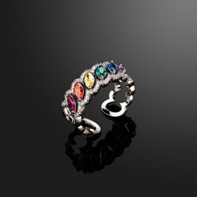 China New Vintage HIP HOP Colorful Horse Eye Ring Jewelry Silver Plated Opening Ring Simple Hollow Zircon Finger Adjustable Rings for sale