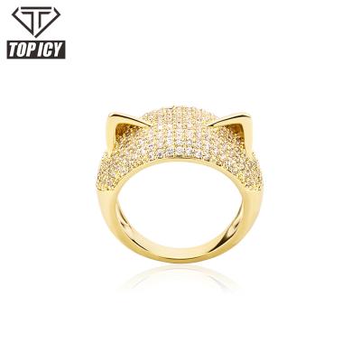 China HIP HOP 14k Gold Plated Cute Micro-Inlaid Zircon Cat Ears Fashion CZ Jewelry Hip Hop Jewelry Ring For Women Men for sale