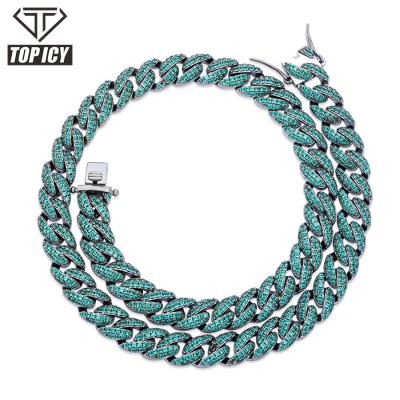 China Hiphop 9mm Cuban Link Chain Two Row Mix Color D.C.A. CZ 18k Rose Gold Plated Green Blue Hip Women Iced Out Cuban Chain Women Necklace for sale