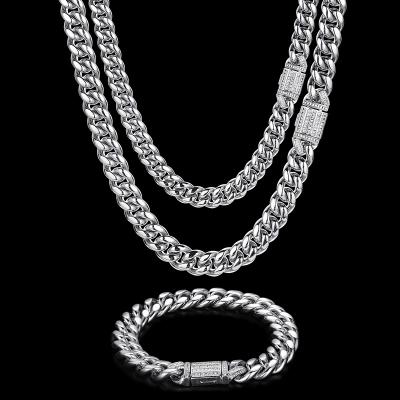 China Stainless Steel Diamond Cuban Link Chain Necklace Hiphop Fashion Hip Hop Chain Cuban Jewelry For Women Men for sale