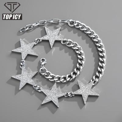 China Hiphop Fashion Personality Rhinestones Star Hip Hop Cuban Link Clavicle Chain Necklace For Women Men for sale