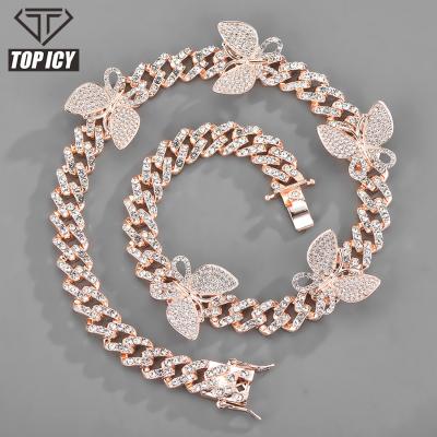 China Wholesale Fashion Trend Hiphop Hip Hop Butterfly Clavicle Chain Alloy Cuban Link Necklace Butterfly Chain For Women for sale