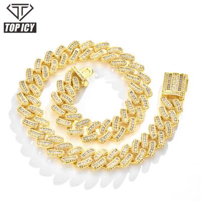 China Hiphop Hip Hop Iced Out Jewelry Gold Silver Plated Diamond Zircon Necklace Cuban Link CZ Fork Pave Chain for sale