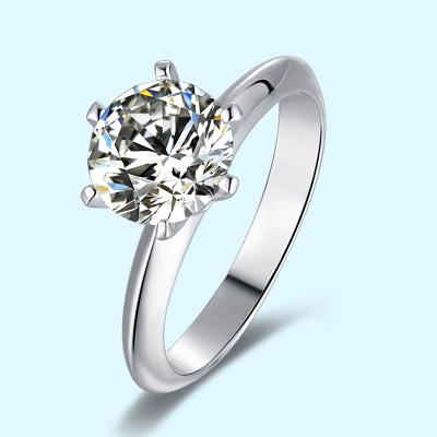 China CLASSIC 925 Sterling Silver Brilliant Cut 3.0ct VVS Round Moissanite Solitaire Ring Custom Logo Cut Diamond Wedding Ring for sale