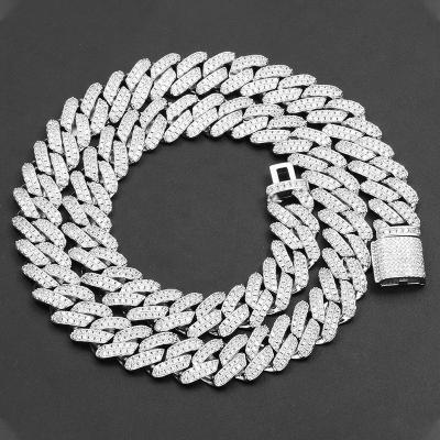 China ICY 14mm Hip Hop Chain 925 Sterling Silver Luxury Cuban Link TOP Fashion Hiphop Iced Out Cuban Chain Necklace Jewelry for sale