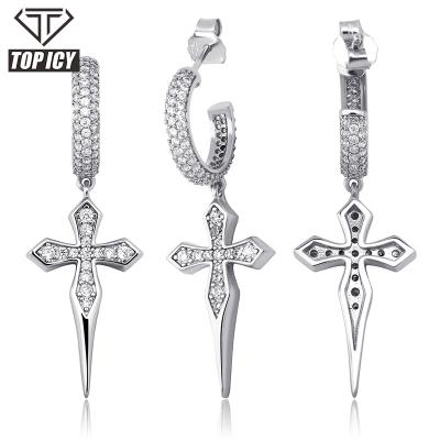 China Wholesale Hiphop Luxury Iced Out Full Cubic Diamond Hit Pop Ear Hip Zircon Cross Earrings For Women Jewelry Wholesale for sale