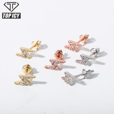 China Hiphop Top Girls Gift Fashion Style 925 Sterling Silver D.C.A. CZ Iced Out Cubic Zircon Lightning Stud Earring Iced Out for sale