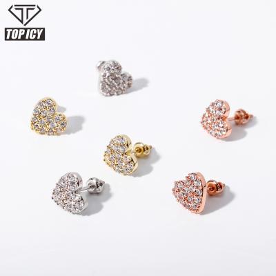 China Hiphop Top Icy Little Heart Stud Earring 925 Sterling Silver Rose Gold Girls Earrings Lovely For Women 2020 for sale