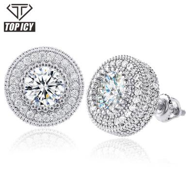 China Hiphop New Arrive 925 White Gold CZ Hip Hop Men Silver High Quality Stone Earrings Zircon Gemstone Iced Out Stud Earrings for sale