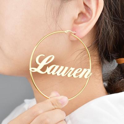 China 2021 Fashion Women Girls Hoop Earrings Jewelry Trendy Luxury Stainless Steel 18k Gold Custom Name Clip On Earrings for sale