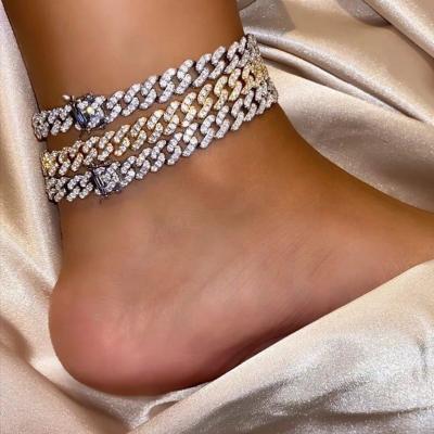 China Mini Butterfly Cuban Link CZ Miami Bling Bling Hip Hop Punk Link 8mm TOP Hiphop Cuban Chain Anklet FROZEN Pink Iced Out Anklet Jewelry for sale