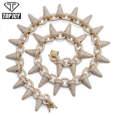 China Fashionista Gold Punk Style Rock Design Big Rivet Hiphop Silver Ice Cream Shape Iced Out Tennis Necklace Exaggerated Cuban Chain for sale