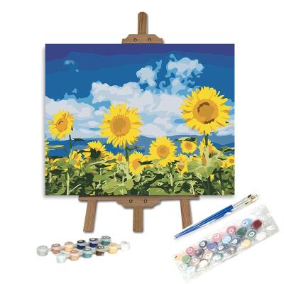 China New Classic/Postmodern Flower Pictures By Numbers Acrylic Paint Color Sunflower Painting By Numbers Frame DIY Digital Painting for sale