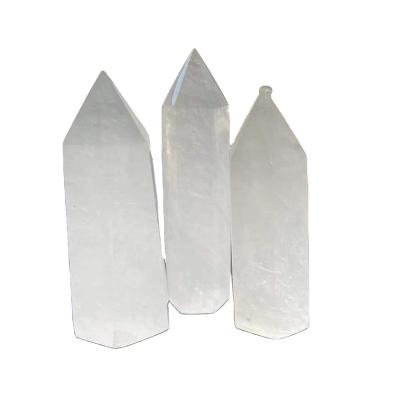 China Hot Selling Point Of Sale China Quartz Stone Natural Crystal White Calcite Wand Stone Obelisk Tower for sale