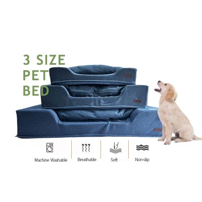 China Removable Blue Medium Removable Inner Cover Memory Foam Comfortable Non-slip Ultra Soft Bottom Pet Sofa Bed for sale