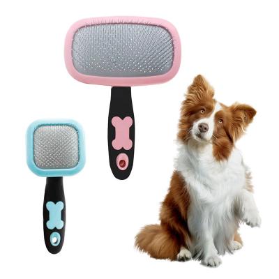 China Hot-selling Viable Dog Grooming Brush Self-cleaning Pet Hair Remover Soft Needle Handle Portable Cleaning Comb for sale