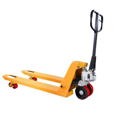 China Warehouse truck/1.5ton 12 ton cargo transport trolley long steel fork jack industrial pallet jack scale 3000kg for sale