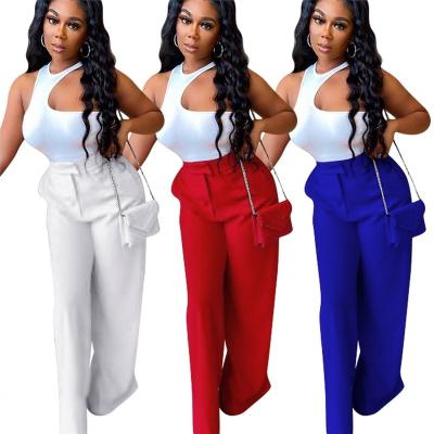 China 2021 M&F Fashion QUICK DRY Halter 2 Piece Set Off Shoulder Womens Top Loose Pants Suits for sale