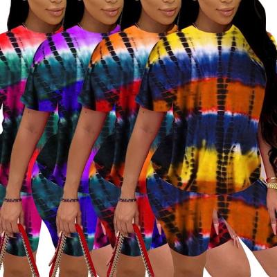 China M&F Best Seller 2022 Fashion Summer Casual T-shirt And Tie Dye Short Set Women 2 Piece Anti-pilling Clothing for sale