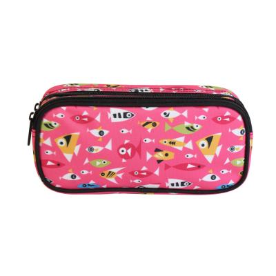 China Custom Logo Printed Lady Stationery Storage Bag Double Layer Girl Cosmetic Bag Large Capacity Lovely for sale