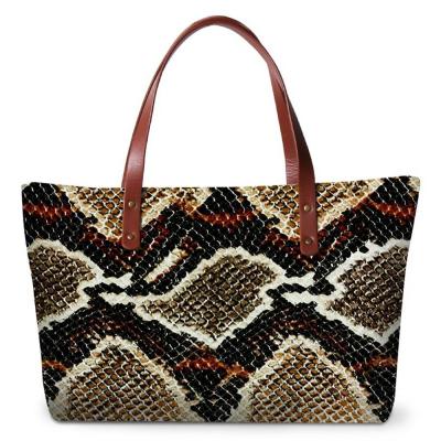 China Durable Snake Design Custom Printed Purse Sublimation Shopping Neoprene Tote Bag For Girls for sale