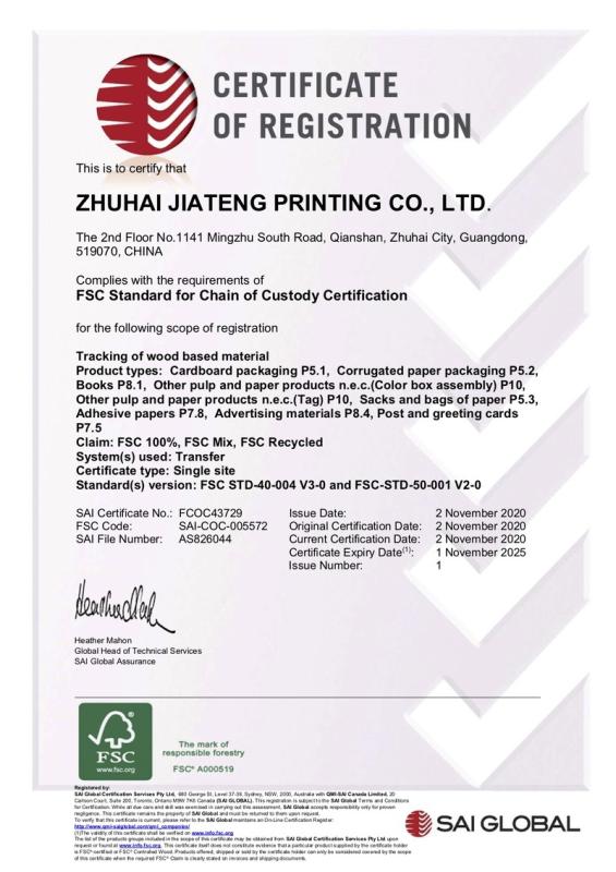 FSC - Zhuhai Jiateng Printing Co., Ltd.