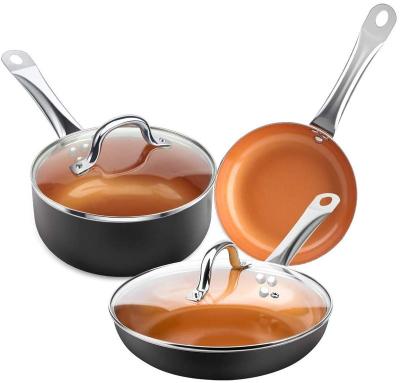 China Copper Color Sustainable Cookware Set Aluminum Cookware Set Frying Pan / Pot / Sauce Pan for sale