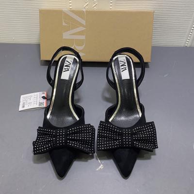 China 2021 Hot Women Breathable Casual Stylish Black Suede Slight Bow Willow Lips Nails Solid Color Lightly Heels Sandals For Women Shoes for sale