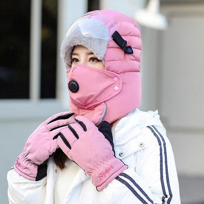 China Picture Winter Cotton Hat and Warm Cotton Mittens Set WINTER RECYCLING Cold and Wind Proof Outdoor Hat Cotton Mittens Three Piece Set for sale