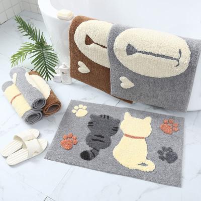 China Bathroom Washable Hot Selling Simple Toilet Bedroom Cartoon Flocking Absorbent Cute Cat Entrance Carpet Rug Outdoor Cover 2021 Non Slip for sale