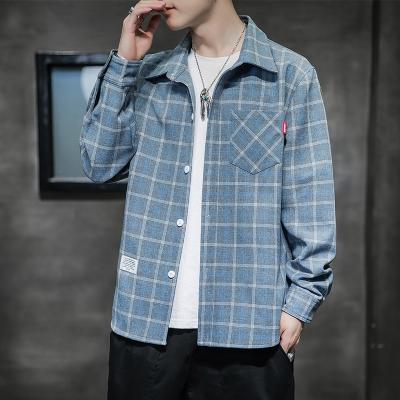 China 2021 Spring Fall Warm Men's Casual Long Sleeve Plaid Handsome Elegant Loose Plaid Shirts T-shirt Blouse For Men's Clothing for sale