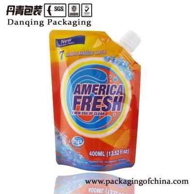 China Moisture Proof Engraving Printed Plastic Standing Pouch With Spout For Detergent Refill Packaging for sale