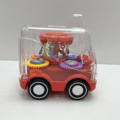 China New One-pull Toy Interactive Play Vehicle Mini Friction Bus Sliding Car Toy Gear Transparent Inertia Car Baby Car for Kids for sale