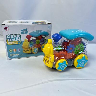 China Electric Universal Hot Sale Children's Car Gear Train Battery Operated Musical Light Vehicle Toys Electric Gear Train Transparent Toy for sale