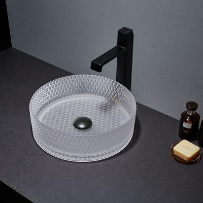 China Acid Matt Glass Vessel Basins Bathroom Vanity 12mm High End Crystal Diamond for sale