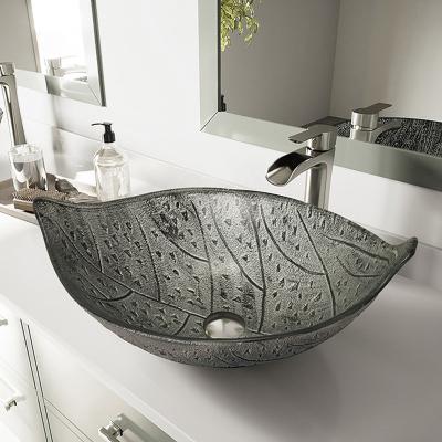 China Blatt-milderte geformte große ovale Schiff-Wanne Glas-Gray Countertop zu verkaufen