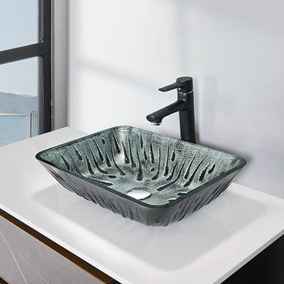 China Gray Rectangular Vessel Sink Hot-Schmelzhandzeichnende ausgeglichene Glaseitelkeits-Wanne zu verkaufen