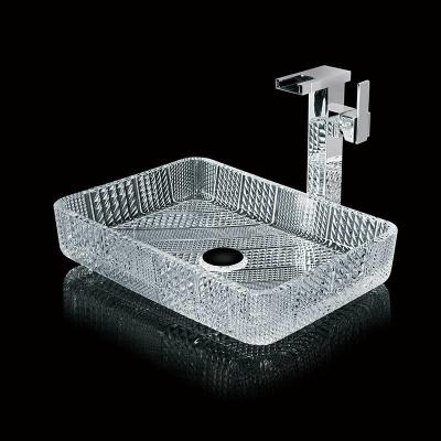 China Handwäsche Crystal Clear Rectangular Countertop Sink-Badezimmer-445mm 330mm 105mm zu verkaufen