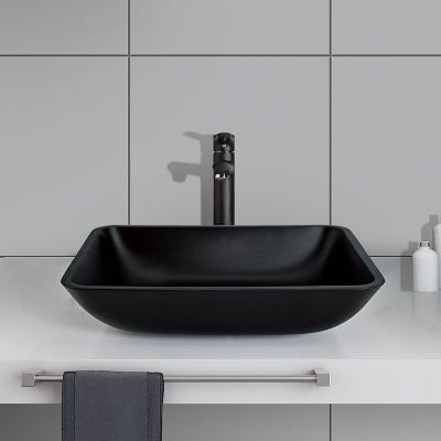 Cina Crystal Stone Bathroom Wash Basins glassato Matte Vessel Sink nero rettangolare in vendita