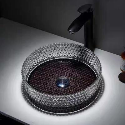 China Artwork Glass Vessel Basins Crystal Modern With Black Bottom for sale