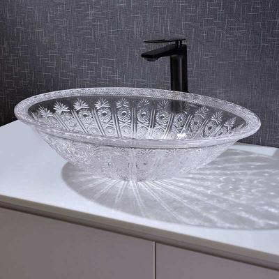 Cina Lunghezza ovale di Crystal Clear Vanity 530mm del ripiano della ciotola del lavabo di forma in vendita