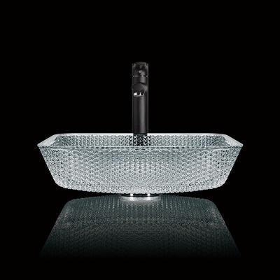 China 400mm Länge Countertop-Eitelkeit sinkt Crystal Clear Glass Vessel Diamond-Quadrat zu verkaufen