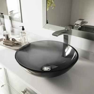 China Kreiscountertop-Waschbecken-handgemachtes ausgeglichenes Glas Gray Vessel Bathroom Sink zu verkaufen