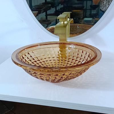 China Eitelkeits-künstlerische runde Becken-Schüssel-italienischer Entwurf Amber Glass Vessel Sink zu verkaufen