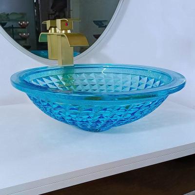 China Künstlerisches blaues Schiff-Badezimmer sinkt Ozean Crystal Round Shape Vanity Sink zu verkaufen